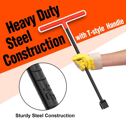 Heavy Duty Steel Construction 16 Inch Water Meter Key With Heavy Duty Steel T Handle Four Way Universal Cross Key held by hand