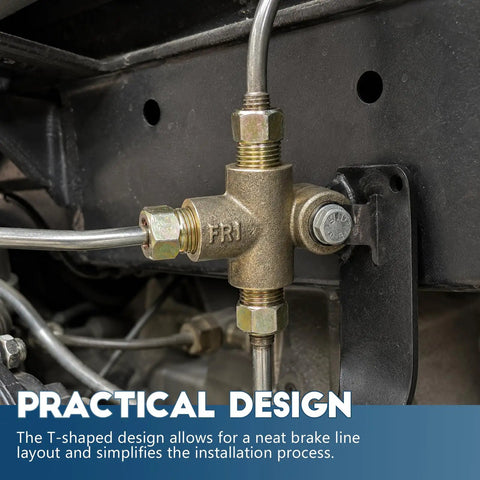 Three Way T Shape Brass Brake Tee With M10 x 1.0 Male Nuts And Short Unions For Connecting Three Sixteenth Inch Brake Line Pipes Brakeline Tee Fitting Inverted Female Tee Elbow Connector Replacement installed on brake lines