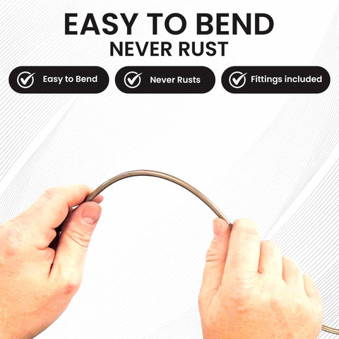 Copper-nickel brake line being bent by hands (3/16 in diameter).
