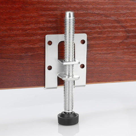 Set Of Four Steel Adjustable Leveling Feet For Wardrobes And Cabinets On Uneven Floors Keeps Heavy Furniture Rock Solid With Height Adjustable Levelers And Easy Stabilization For Wobble Free Stance. Steel leveling foot installed under cabinet on wood floor