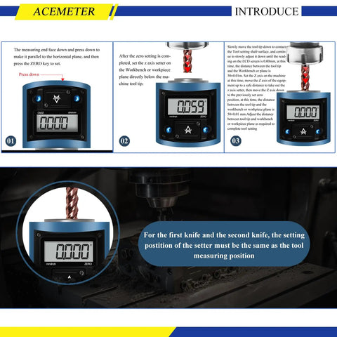 Electronic Z Axis Zero Setter Pro Grade Digital Height Pre Setter For CNC Lathe, Milling Machine, Drilling Machine, blue aluminum body with LCD readout