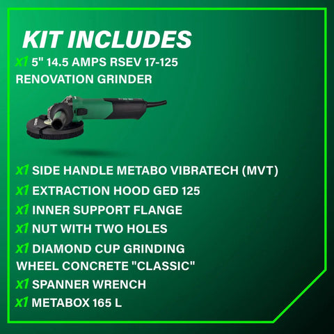 Heavy Duty Concrete Renovation Grinder Kit With 14.5 Amp High Torque Motor, 5 Inch Sanding And Coating Removal Power, kit includes