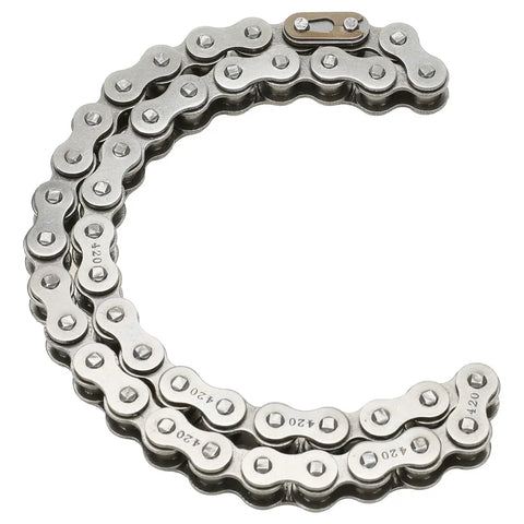 Beefy 420 Drive Chain For Mini Bikes With 42 Front And 90 Rear Links fits Predator 196cc 200cc 212cc 224cc and Coleman engines, close-up.
