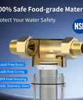 Close-up of 40 Micron Spin Down Sediment Filter And Reusable Water Filter with brass fittings and NSF safety certification, 25 GPM 1 Inch MNPT.