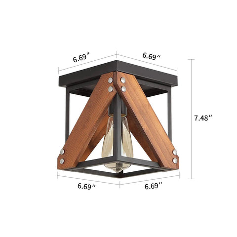 Dope Rustic Industrial Two Light Flush Mount Ceiling Light With Metal And Wood Square Frame dimensions 6.69x6.69 inches.