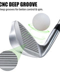 Close-up of Golf Iron Set 1 Through 9 With Steel Shafts For Right Handed Golfers; stainless steel; black silver finish; CNC grooves.