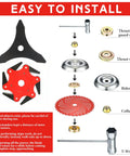 Assembly guide for Six Steel Teeth Razor Trimmer Heads And Three Teeth Brush Cutter Blades Set with thrust plates and T-wrench