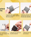 Universal Lighter Repair Kit Stuffed With Top Shelf Flint Stones Fresh Cotton Wicks And Heavy Duty Striker Wheels For Rock Solid Fire Sparks On The Go showing step-by-step flint replacement process.