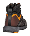 Back view of Radius Mid Composite Safety Toe Industrial Athletic Work Shoe For Men with breathable mesh and orange accents, Size 15W.