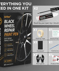 Straight From The Shop Matte Black Rim Repair Kit For Fixing Alloy Wheel Curb Rash With Two Scratch Resistant Touch Up Paint Pens And Gnarly Tool Set For Daily Rides, includes paint pens and tools.
