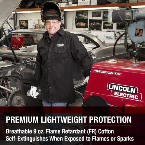 Premium Flame Resistant Welding Shirt In Black Cotton With Anti Static FR Fabric Custom Fit 9 Oz ASTM D6413 Large Pro Weld Gear For Real Weld Days On The Job