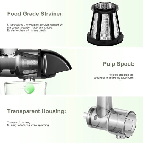 Turn Your Stand Mixer Into A Juicer With A Masticating Slow Juicer Attachment For All Models, Cold Press Parts In Iron Black, KA Compatible
