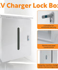 Slick Outdoor Electric Vehicle Charger Cover With Viewing Window For Tesla And Universal Wall Box showing lockable steel design.