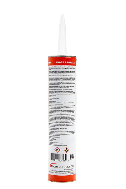 No Sweat Self Leveling Lap Sealant For RV Roofs, Tan Hue, 10.3 oz tube back label with usage instructions and ingredients.
