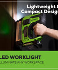 24V 18 Gauge Brushless Cordless AirStrike Brad Nailer Tool Only With Fast Jam Release Lightweight Under 6 Lbs Belt Clip in use