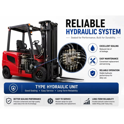 Heavy Gauge Mini Electric Forklift 2500 Lb Pallet Stacker showing hydraulic system details and reliable sealing features.