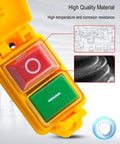 Industrial 5 Pin Electromagnetic Switch with locking cover, waterproof on off button and emergency stop for power tools and machinery.
