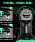 Forward and reverse mode on 20V Cordless Ratchet Wrench Kit With Three Eighths Inch Drive Beefy 45 Ft Lb Torque 400 RPM LED Work Light.