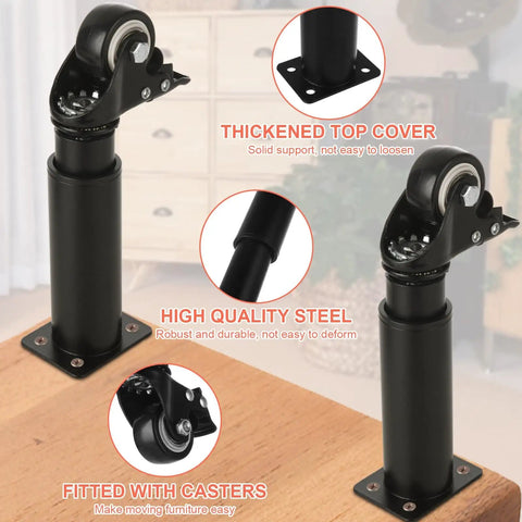 Adjustable Metal Furniture Legs With Swivel Casters, 4 Pack, Heavy Duty Replacement Table Legs highlighting casters and steel construction