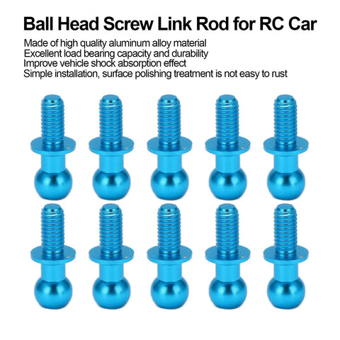 Beefed-Up Aluminum RC Ball Link Track Rod Set For TT01 TT02 Cars, 10 Pieces Ball Screw Ends, Shock Absorber End Caps, Rock-Solid Alloy Build, Blue Finish, Precision Fit For Easy Steering And Lasting Suspension, 10 blue aluminum RC ball screws