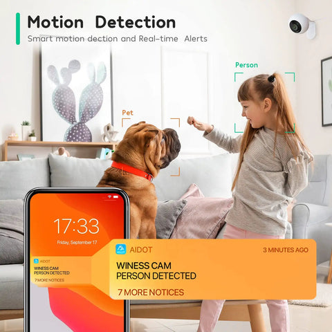 Indoor Security Camera 4MP WiFi With 2 Way Audio For Home Use pet motion detection alert on smartphone app displayed