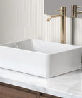 Rectangular White Vessel Sink For Bathroom Countertop With Premium Glaze, Above Counter Porcelain Ceramic Vanity Basin 15.75 x 11.82 x 5.35 In