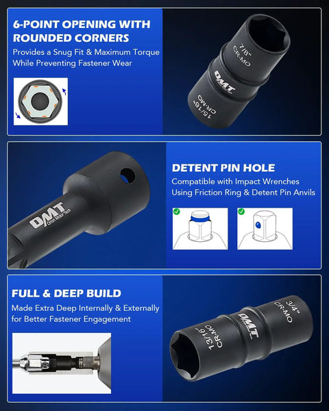 Five Piece One Half Inch Drive Lug Nut Socket Set With Impact Flip Sockets Metric 17 19 21 22 Mm And SAE Three Quarter Inch