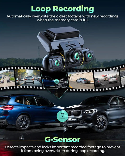 4 Channel Dash Cam With 360 View And 1080P Front Rear Inside Left Right Cameras, Parking Monitor demo of loop recording feature