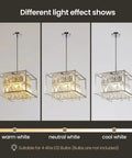 Raindrop Crystal Pendant Light For Kitchen Island With Adjustable Height And Chrome Frame showing warm, neutral, cool light effects.