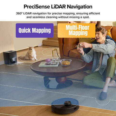 Smart Robot Vacuum And Mop With Self Empty Dock No Fuss Hands Free Cleaning Up To 9 Weeks 10000Pa Suction Q7 M5 Plus in use