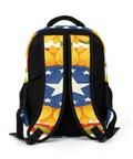 Back view of American Sunflower Flag Printed Unisex Backpack showing padded straps and breathable comfort