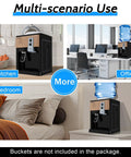 Three Temperature Water Dispenser with Hot Cold Warm Settings shown in kitchen, office, and bedroom settings, no fuss freestanding unit