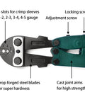 4 Slot Crimping Swaging Tool Kit For Heavy Duty High Tensile Wires And Cables, detail view of 18 inch hand crimper features