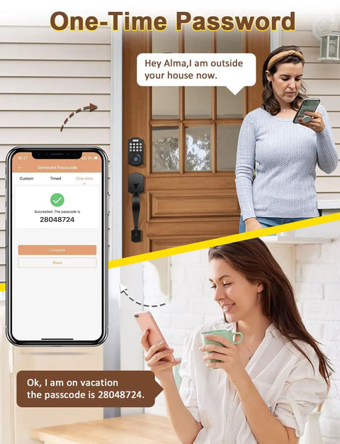 Fingerprint Door Lock Set With Keyless Entry Knob And Lever Handle, Matte Black Electronic Keypad Deadbolt in use via app