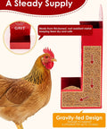 Automatic Gravity Fed Chicken Oyster Shell Feeder 2 Pack Large Capacity Grit Dispenser No Sweat Coop Supplies, red metal grit holder with chicken.
