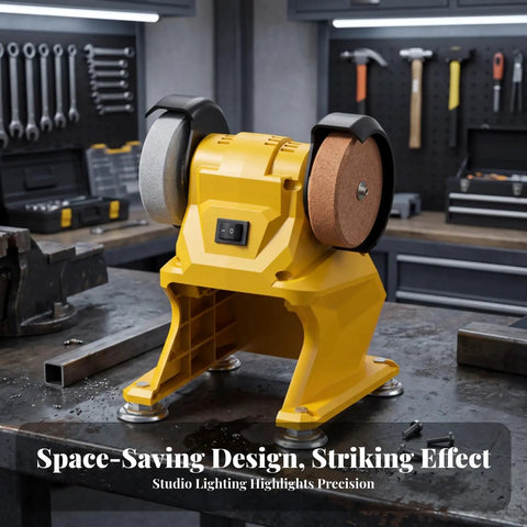 21V Cordless Bench Honing Tool Features a Wicked Stable Mini Grinding Station with Suction Feet for Rock Solid Performance in action on a workshop table.