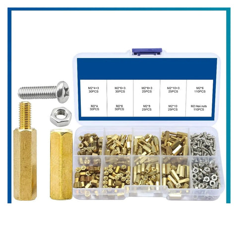 All In One Hex Standoff Hardware Kit With Bolts Screws And Nuts M3 300 Pieces Assorted Sizes for DIY projects in a clear box