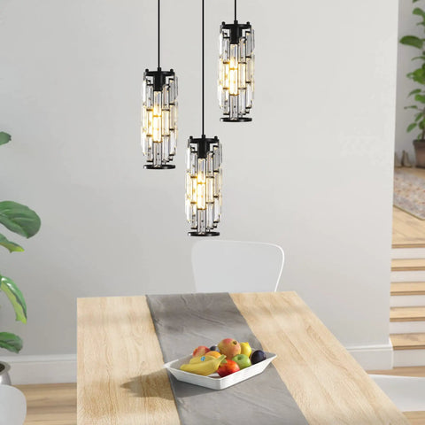Three Light Crystal Pendant Lights Black For Kitchen Island Hanging Light Fixtures Modern Black Pendant Lighting