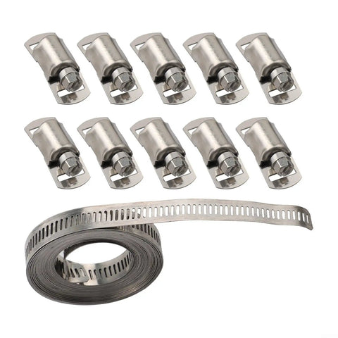 Ultimate Stainless Steel Hose Clamp Kit 304 Grade Adjustable Worm Gear Strap For Automotive Marine And DIY Pipe Repair Silver Heavy Duty Reusable Fasteners 12.6mm Width Perfect Fit No Rust Just Solid Strength You Can Count On; 10 clamps, coiled band