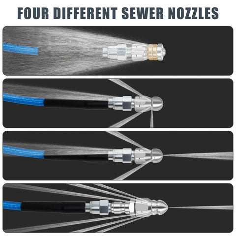 100 Ft Sewer Jetter Kit For Pressure Washer 5800 PSI Heavy Duty Pro Grade Drain Cleaner Hose with 4 jetting nozzles