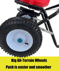 50 Pound Lawn And Fertilizer Spreader With Rustproof Poly Hopper And Epoxy Coated Frame, showing all-terrain pneumatic tire