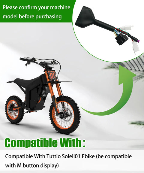 Ebike Controller Main Line Wire Harness for Display Compatibility shown with Tuttio Soleil01 bike and cable details.