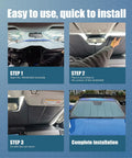 Installation steps for Ford F150 Windshield Sun Shade Custom Fit For 2021 To 2026, showing placement and securing process.