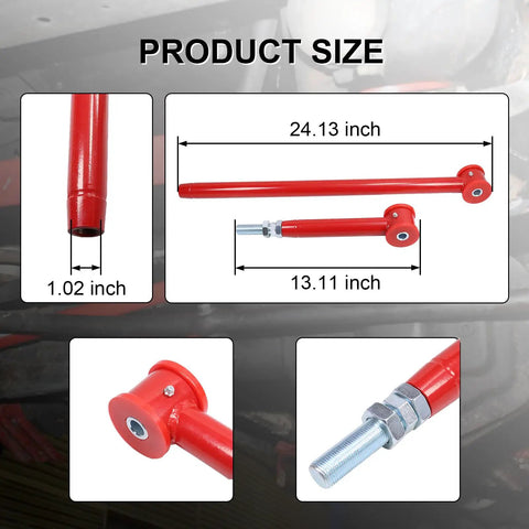 Adjustable Rear Panhard Track Bar With Polyurethane Bushings For 2000-2020 Chevy Suburban 1500/2500 Tahoe Avalanche GMC Yukon SUV Suspension Upgrade For Smoother Handling And Enhanced Steering Control, 24.13 inch red steel bar