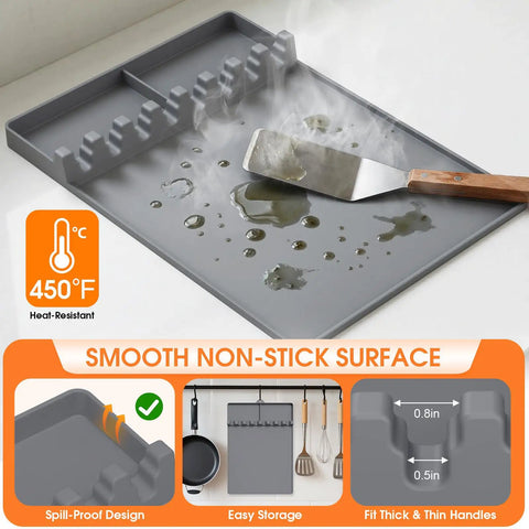 Silicone Grill Mats For Griddle Spatula Tool Mat With Drip Pad Side Shelf Pad Easy Clean BBQ Mats With Spatula and Drip