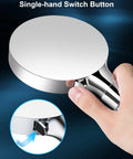 Close-up of chrome shower head with single-hand switch button, part of Shower Head With Six Spray Modes And High Pressure 59 Inch Hose, Handheld Water Filter For Hard Water That Reduces Chlorine, Water Saving Soothing Spa Vibe, Easy Bracket Mount product