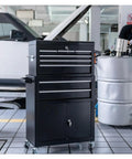 Rolling Tool Chest With 8 Drawers And Detachable Top Toolbox, Mobile Steel Tool Storage Organizer On Wheels For Warehouse, Workshop, And Garage, Includes Side Hooks And Drawer Liners, black steel