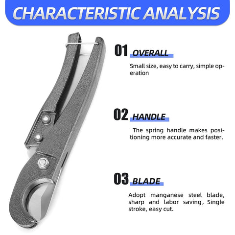 Single Stroke Pneumatic Plastic Pipe And Tubing Cutter For 1/8 Inch To 1-5/8 Inch Lines With A Manganese Steel Blade Spring Loaded Handle For Quick Clean No Fuss Cuts On PVC CPVC PEX PP And PE Tubing