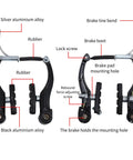 All In One V Brake Set For Mountain Bikes With Front And Rear Calipers, detailed view showing silver and black aluminium alloys