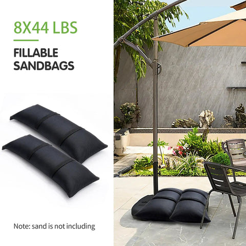 Fillable Black Sand Bags 2 Pack 44 Lbs Each For Umbrella Bases And Patio Furniture Weights Waterproof 800D Oxford Cloth Construction Heavy Duty Sand Bags For Outdoor Cantilever Umbrella Stands Without Sand